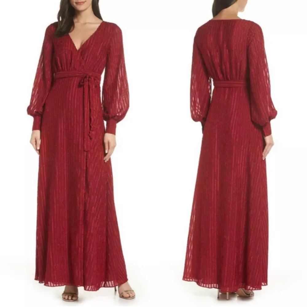 Fame and Partners THE RACHEL LONG-SLEEVE STRIPED SELF-TIE WRAP DRESS size 2